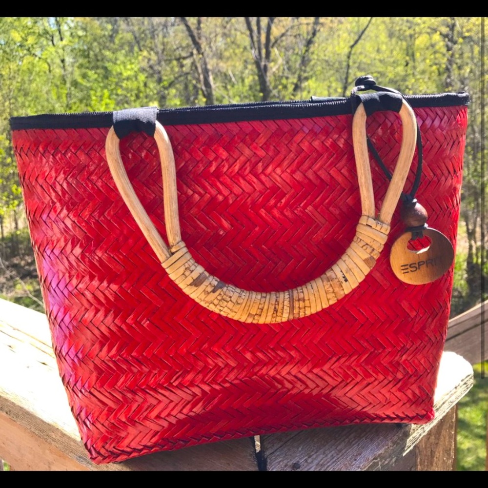 Esprit Red Mini Bag with Wooden Handles